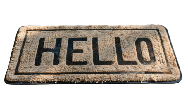 Welcome mat with text HELLO  on transparent background