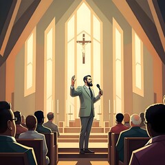 A pastor delivers a sermon full of inspiration to a congregation of many backgrounds in a modern church
