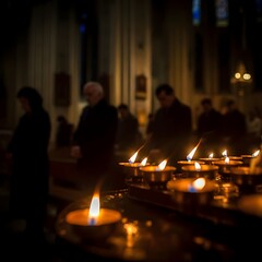  A peaceful moment of prayer, with candles lighting the way, beautifully captured in a long-exposure shot
