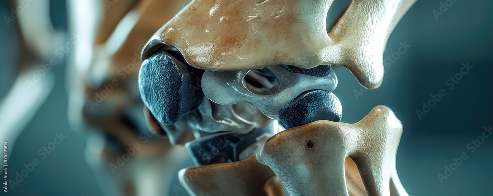 Poster close-up of a human skeleton joint, showcasing intricate details of bone structure and articulation 