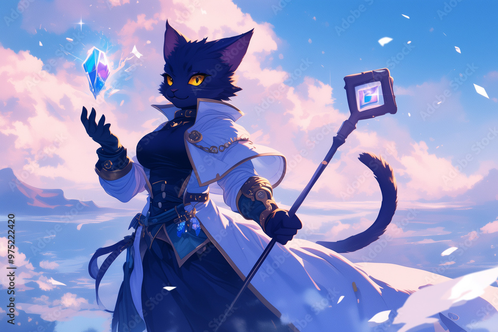 Wall mural fantasy portrait of anime cat mage