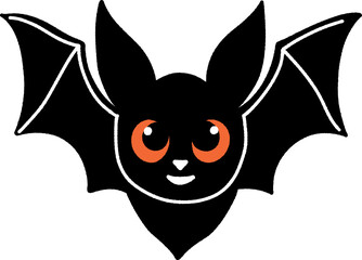 Cute Halloween Bat: A charming black silhouette of a bat with large orange eyes and a sweet smile, perfect for Halloween decorations, greeting cards, and spooky fun.  