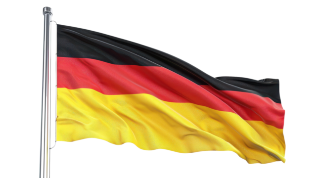 Waving Germany flag on a flagpole on transparent background