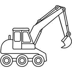 Naklejka premium wheeled excavator machine outline coloring book page line art drawing