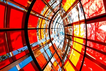 Abstract Red and Yellow Glass Panels With Reflections