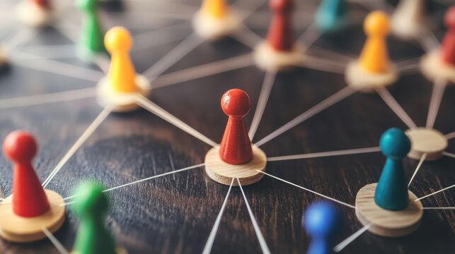 Visual representation of a network of professionals exchanging ideas, networking skills, knowledge sharing