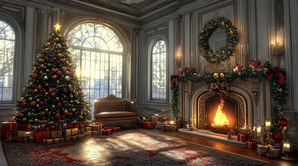 christmas tree in the church, generative a.i.