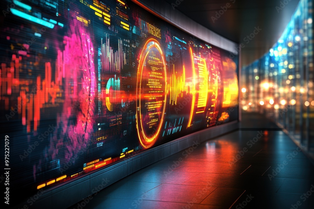 Poster futuristic virtual startup workspace with interactive holographic displays and tech ambiance