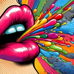 a mouth with colorful liquid squirting