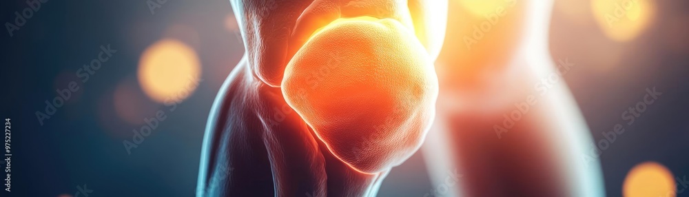 Poster detailed view of a knee joint, highlighting its structure and functionality in a dynamic and colorfu