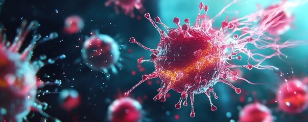 Detailed image of a virus, showcasing its structure and texture, ideal for healthcare and scientific presentations.