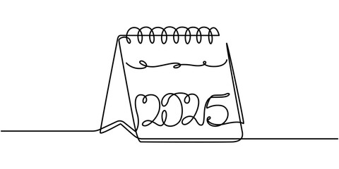 Continuous line drawing of calendar day icon with 1 january 2025. calendar icon in single line doodle style. New year's day 2025. Love. Date. Calendar icon, eps10 vector illustration, 2025 New Year