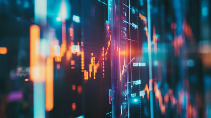 Fototapeta premium Abstract illustration of digital financial trading trends with vibrant colors and data visualization