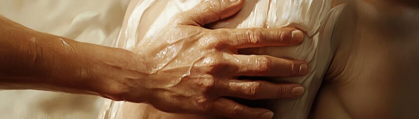 An intimate moment featuring a caring hand gently touching skin, symbolizing connection, warmth, and human touch.