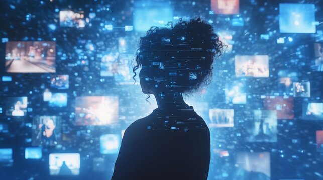 A social media feed curated by AI, filled with trendy topics and personalized content suggestions