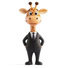 Obraz premium Sophisticated Giraffe Character in Formal Suit and Tie Posing Elegantly Against White Background