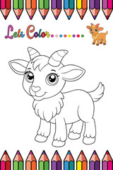 Goat Coloring Page for Kids - Adorable Cartoon Animal Illustration