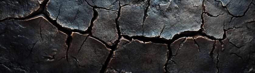 Obraz premium An artistic close-up of a cracked surface showcasing texture and depth, ideal for backgrounds and abstract compositions.
