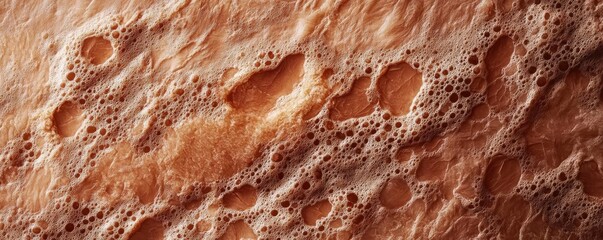 Obraz premium Close-up view of textured surface with bubbles and foam, showcasing intricate patterns and organic shapes in soft hues.