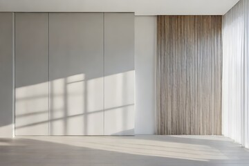 Fototapeta premium Empty room with blank wall in the morning