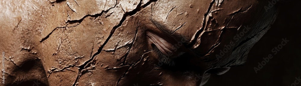 Poster close-up of a textured surface highlighting intricate details and shadows, showcasing the interplay 