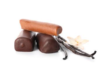 Tasty curd snack bars with vanilla isolated on white background