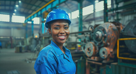 Confident black woman in Industrial Manufacturing Facility