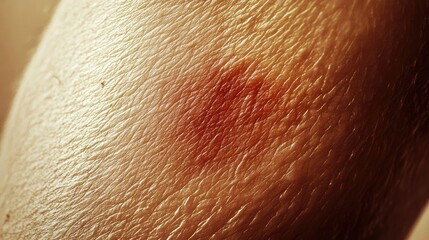 Fototapeta premium A close-up image of skin with a red mark, showcasing texture and healing process. Ideal for health and beauty contexts.