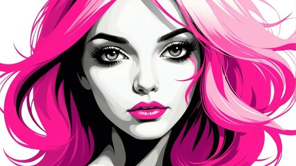 Obraz premium vibrant pink hair color in monochromatic face aesthetic background