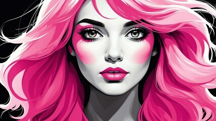 Obraz premium vibrant pink hair color in monochromatic face aesthetic background