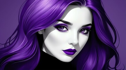 Naklejka premium violet hair color in monochromatic face aesthetic background