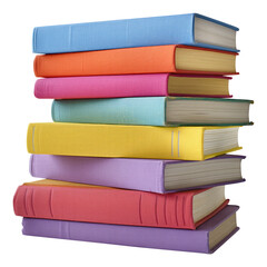 stack of colorful books isolated on transparent white background, clipping path