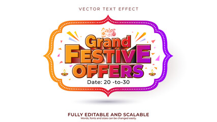 Navratri diwali festival sale shopping logo with Grand Festive offers 3d typography and retro lights decoration.