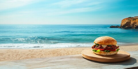 Obraz premium Portuguese Seaside with a Bifana Sandwich