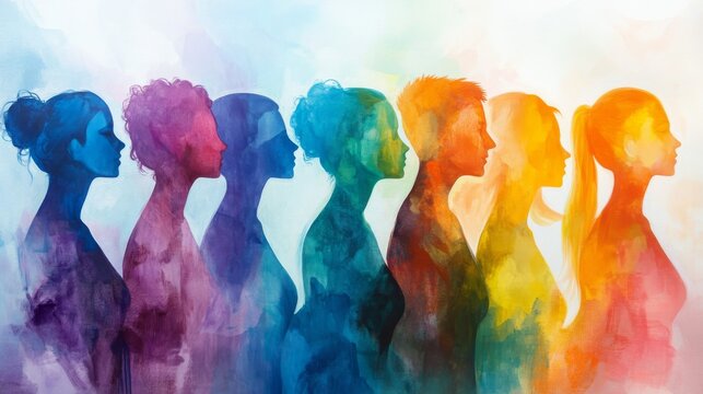 An artistic representation of gender diversity using symbolic figures and colors