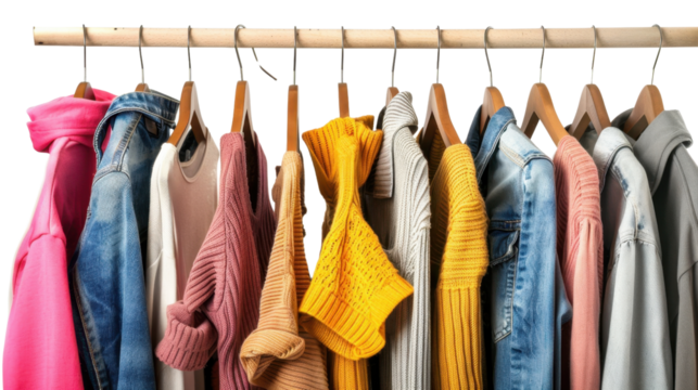 Woman wardrobe on hanger on transparent background