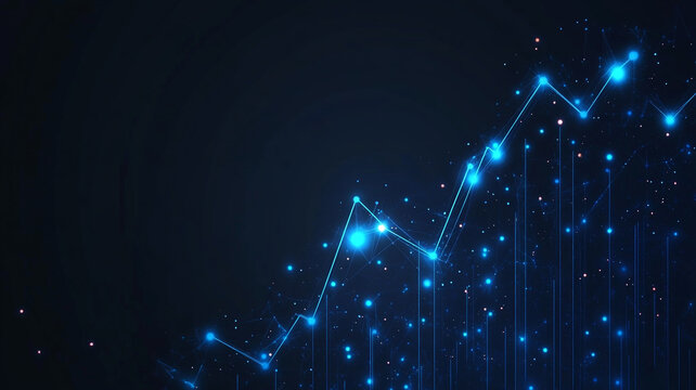 Vibrant blue digital graph illustrating data growth and trends on a dark background