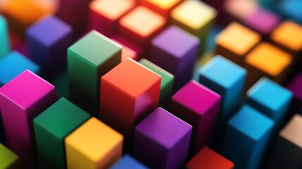 Creative business concept displayed as colorful blocks forming a 3D business chart, data creativity, innovative solutions through data