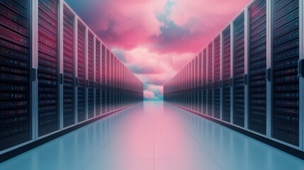 Futuristic Data Center Showcasing Cloud Technology and Vibrant Aesthetic for Enhanced Scalability