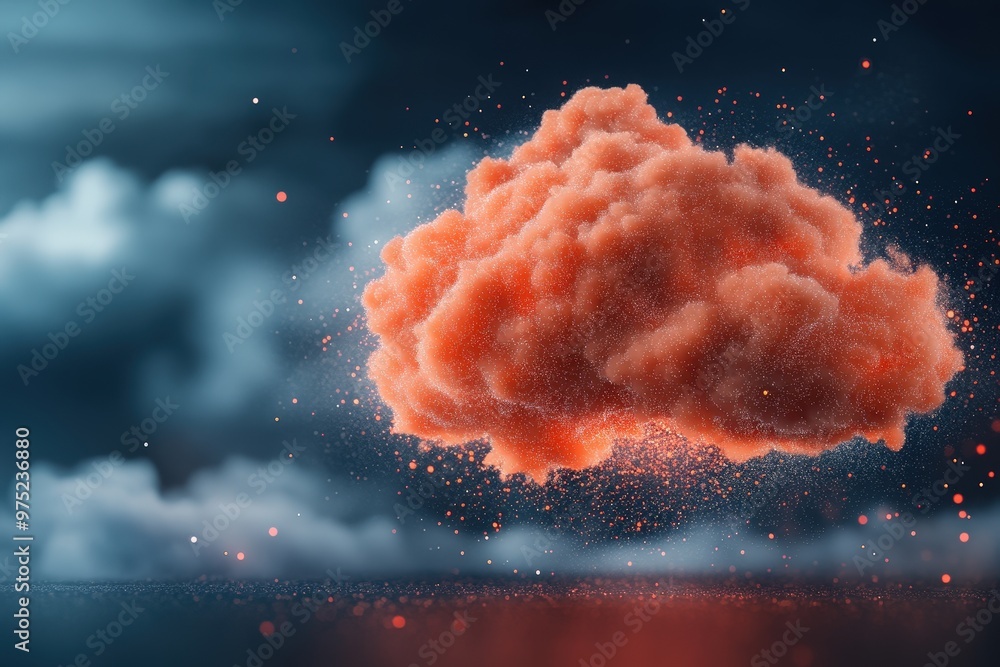 Poster dynamic and ethereal cloud formation with sparkling dust in a mystical atmosphere of colors