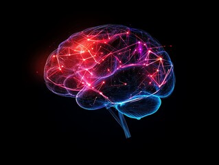 Human brain made of swirling digital lines and business icons, representing creative business ideas, idea brain, complex business thinking