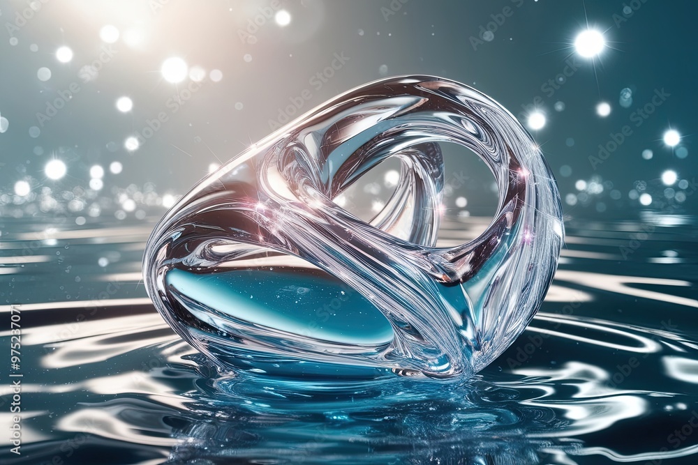 Poster brilliant crystal 3d fluid shape - sparkling and shimmering abstract structure with fluid dynamics o