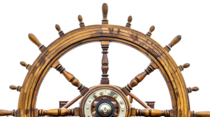 Steering wheel of a ship on transparent background