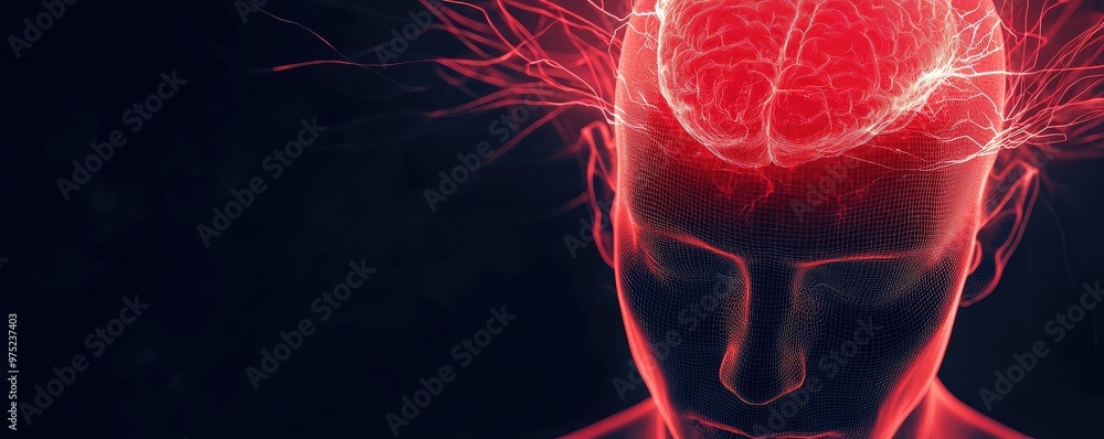 Aufkleber a vibrant visualization of a human brain with electrical activity, illustrating the connection betwe