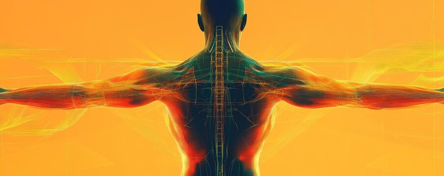 A vibrant depiction of the human body showcasing anatomy and energy flow, ideal for health and wellness themes.