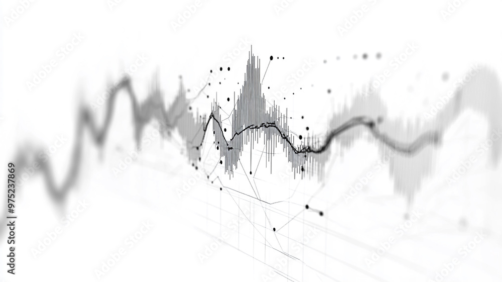 Poster abstract illustration of fluctuating graphs representing data trends and analytics over time