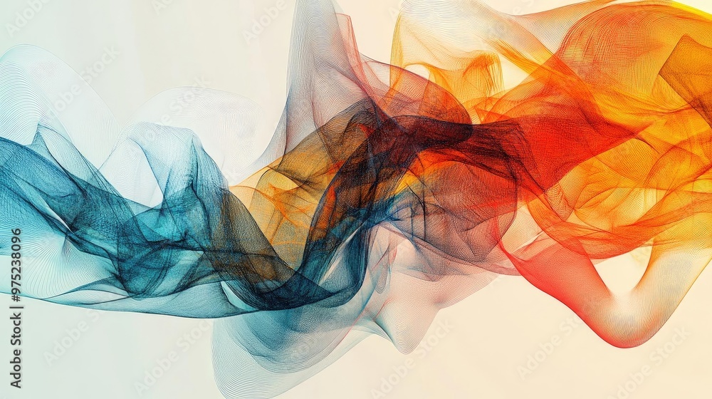 Poster Vibrant abstract swirl of colored smoke creates a dynamic and fluid artistic composition. Ideal for backgrounds and artistic designs.