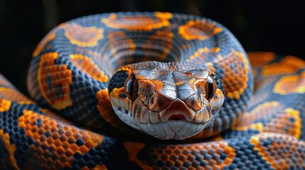 Fototapeta premium A copperhead snake with bright eyes, ready to strike.