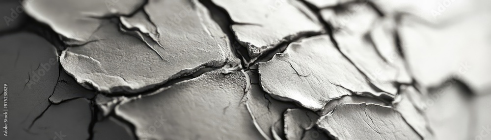 Poster A close-up view of cracked paint displaying intricate textures and patterns, perfect for artistic or abstract projects.