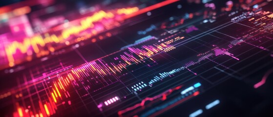 Futuristic AI-Generated Investment Portfolio with Neon Charts on Modern Interface against Dark Background